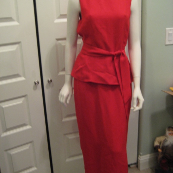 RED PEPLUM STYLE ANKLE LENGTH RED DRESS SIZE 8 - Picture 4 of 7